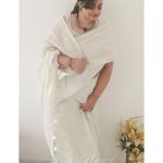 Green Pure Linen Saree with Delicate Sequin Embellishment