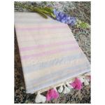 Subtle English Color Pure Linen Saree with Pink and Powder Blue Stripes