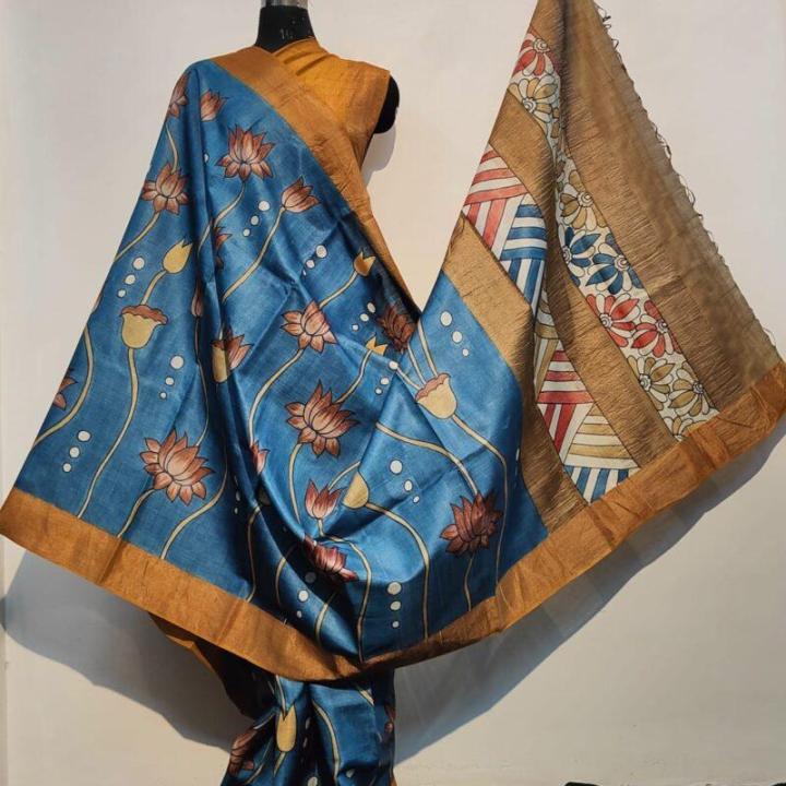 Tussar Silk Saree (Blue & Gold)