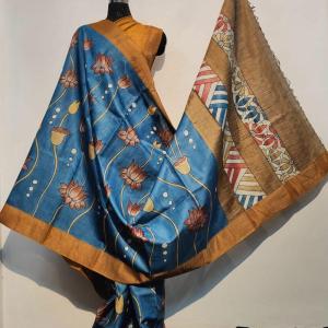 Tussar Silk Saree (Blue & Gold)