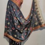 Tussar Silk Saree (Dark Grey & Orange)