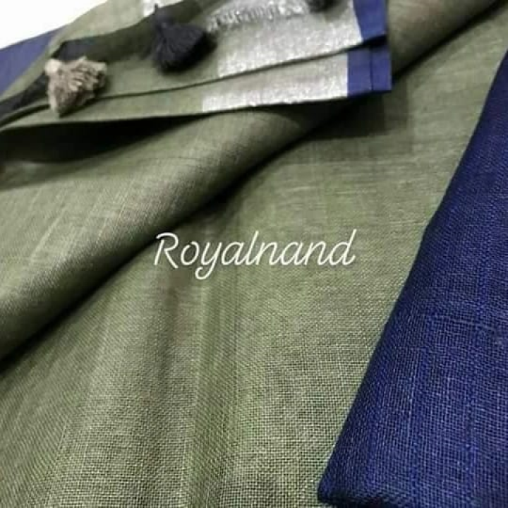 Dark Blue Gray Handloom Linen Saree