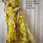 Yellow Digital Printed Pure Handloom Linen Saree