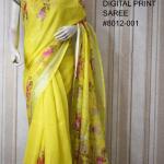 Yellow Digital Printed Pure Handloom Linen Saree