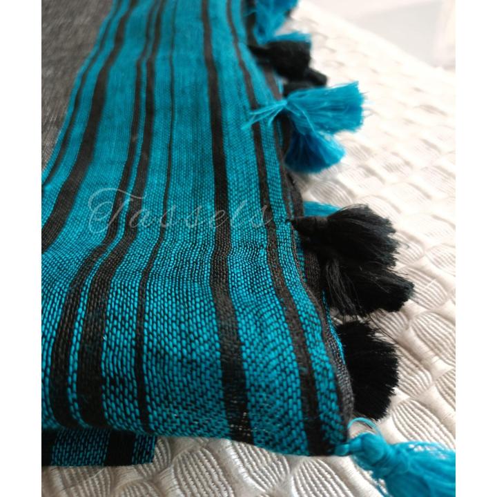 Blue and Black Striped Pure Linen Saree
