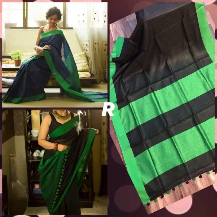 Green Black Handloom Linen Saree
