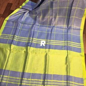 Grey Yellow Handloom Linen Saree