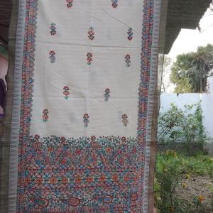 Linen Dupatta (White & Red Multi Colour)