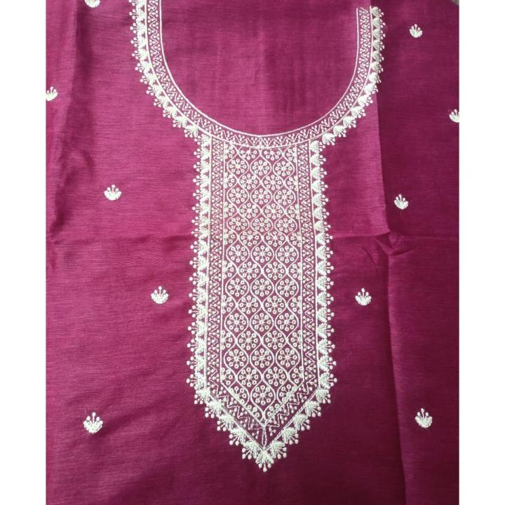 Deep Maroon Linen Silk Kurta with Crisp White Embroidery