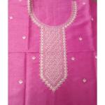 Hot Pink Linen Silk Kurta with Off-White Embroidery