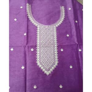 Violet Linen Silk Kurta with White Contrast Jaal Embroidery