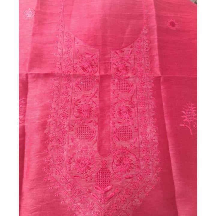 Fuchsia Pink Silk Blend Unisex Kurta with Tone-on-Tone Embroidery