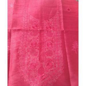 Fuchsia Pink Silk Blend Unisex Kurta with Tone-on-Tone Embroidery