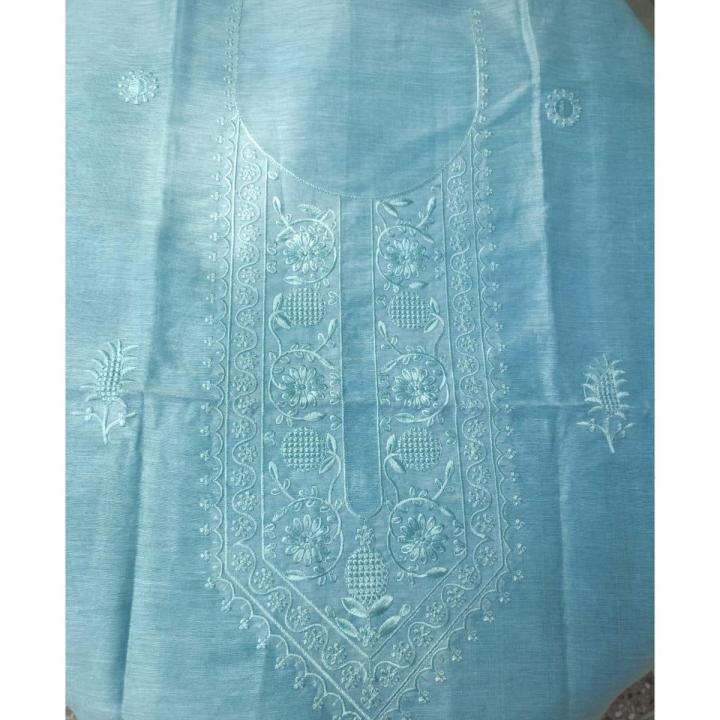 Seafoam Blue Linen Silk Kurta with Self-Coloured Embroidery
