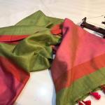 Light Green Pink Handloom Linen Saree