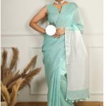 Cyan Handloom Linen Saree