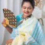 Linen saree in Blue & Yellow