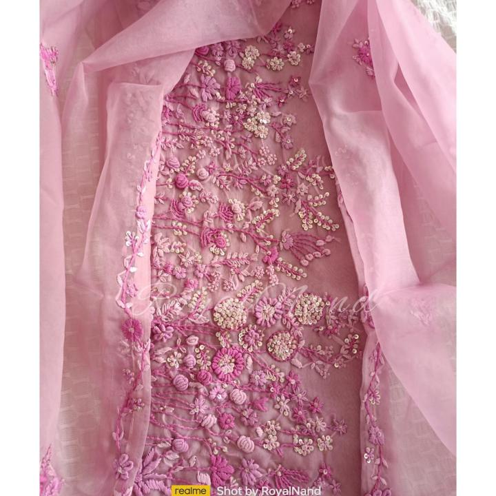 Parsi French knot Hand embroidery pink Suit