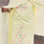 Hand-Embroidered Pure Cotton Suit with Laced Chiffon Dupatta