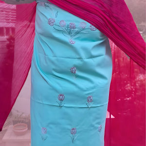 Hand-Embroidered Pure Cotton Suit with Laced Chiffon Dupatta