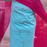 Hand-Embroidered Pure Cotton Suit with Laced Chiffon Dupatta