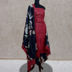 Red & Black Tussar Silk Block Printed 2-Piece Suit Set