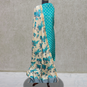 Blue Tussar Silk Block Printed 2-Piece Suit Set