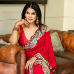 Parsi Red Crepe Embroidered Saree