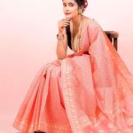 Saree Pure cotton chevron (Peach)