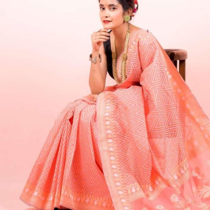 Saree Pure cotton chevron (Peach)