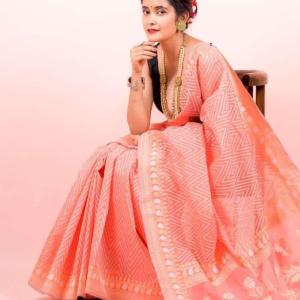 Saree Pure cotton chevron (Peach)