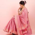 Saree Pure cotton chevron (Pink)