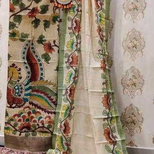 Two Piece Suit Tussar Silk (Green & Offwhte)