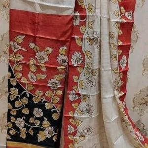 Two Piece Suit Tussar Silk (Red & Off white)