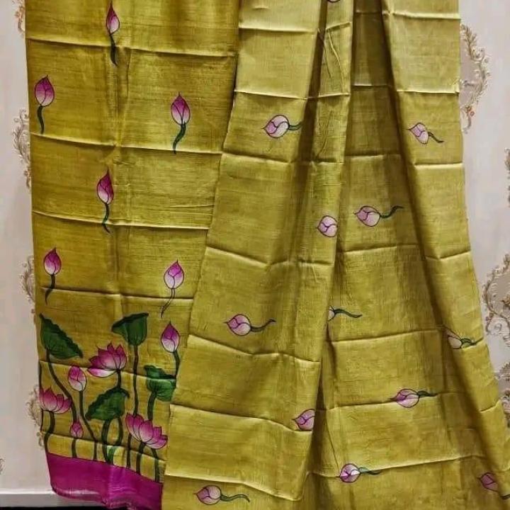 Two Piece Suit Tussar Silk (Green with Pink Lotus)
