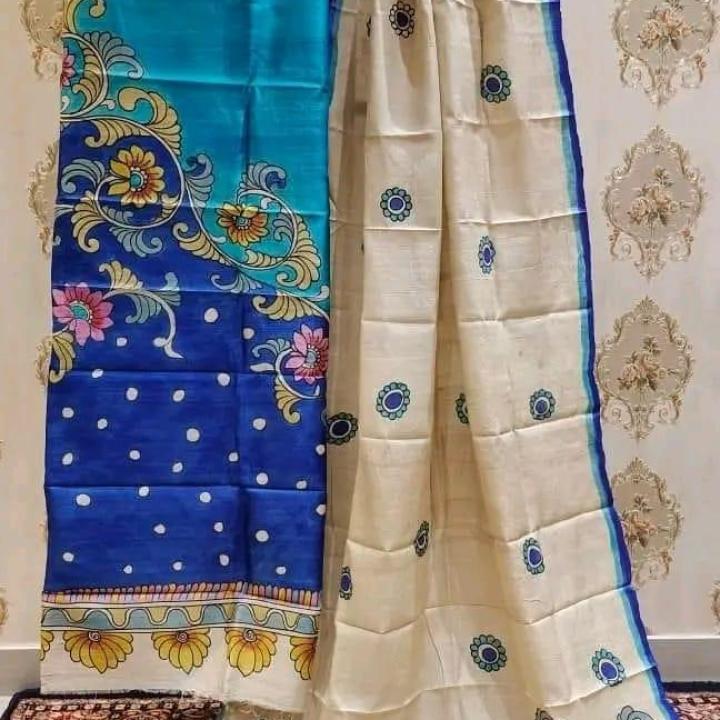 Two Piece Suit Tussar Silk (Blue and Off white)
