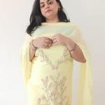 Hand-Embroidered Pure Cotton Suit with Laced Chiffon Dupatta