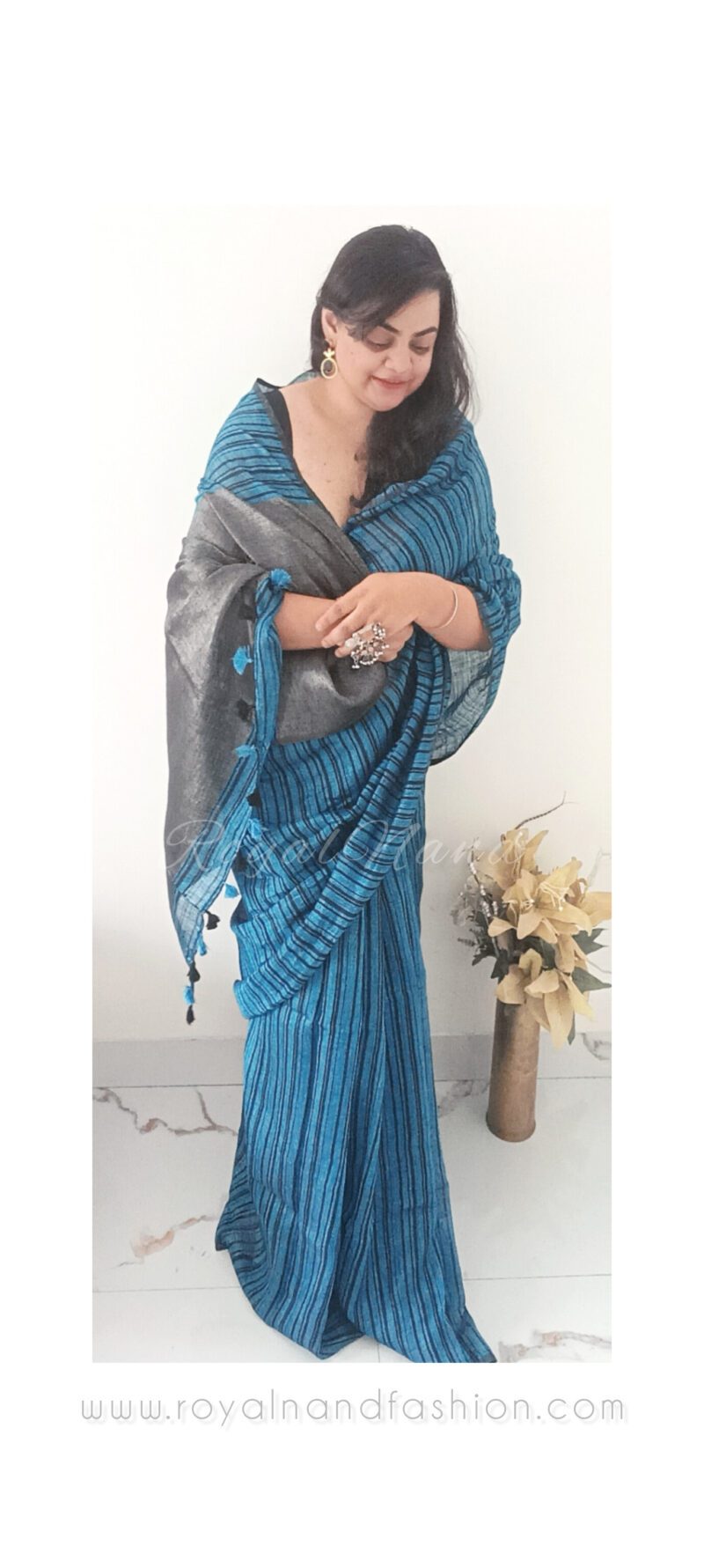 Ferozi Blue Black saree